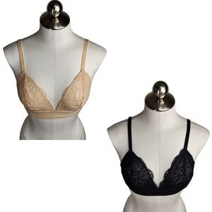 Lively Long Lined Lace Bralette Lot Of Two Size M 32DD/34 C-DD/36 A-B Black Nude